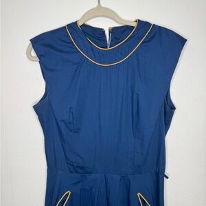 Elegant Blue Midi Dress with Gold Accents